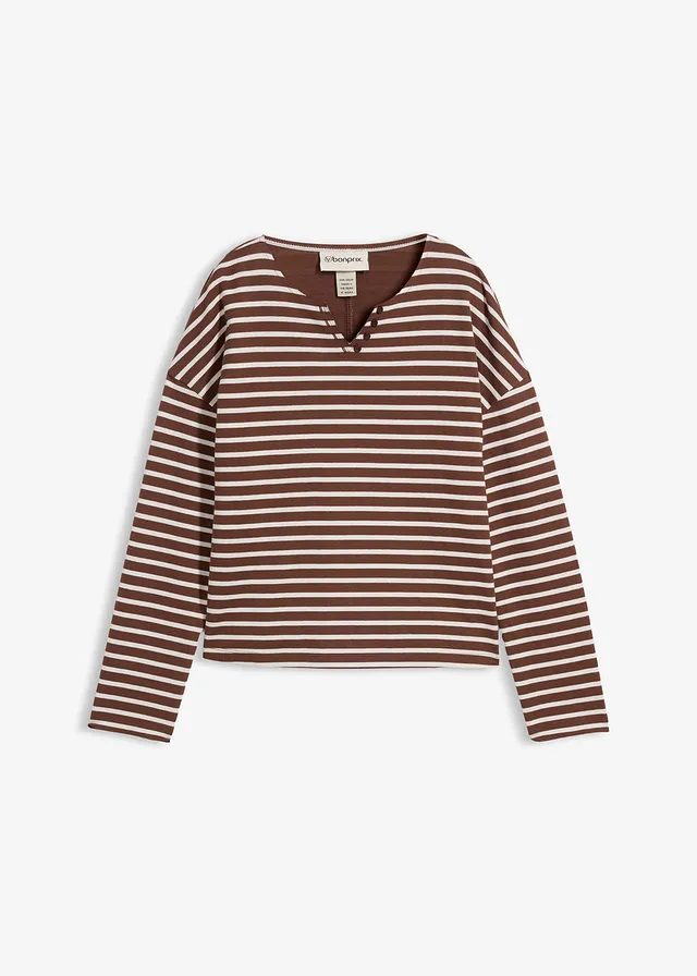 Sweat-shirt, Couleur: blanc nacré-marron rayé