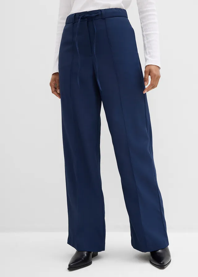 Rechte broek met comfortband, Kleur: donkerblauw