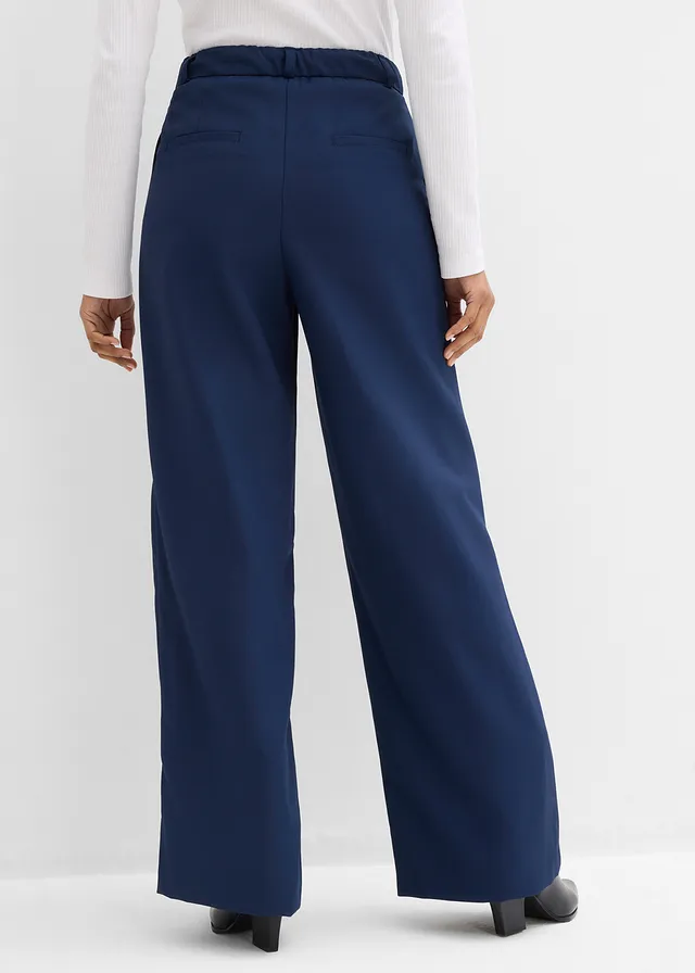 Rechte broek met comfortband, Kleur: donkerblauw