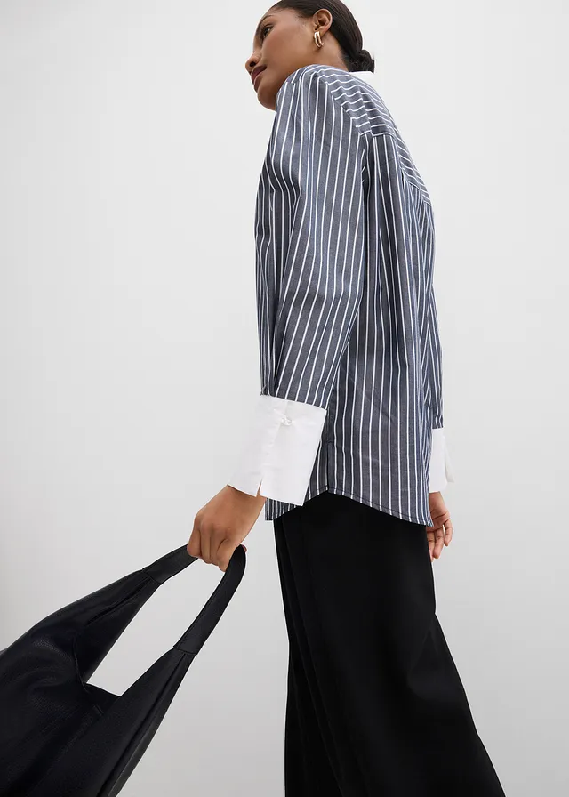 Chemisier oversize 100% coton • bleu foncé-blanc rayé • product-page.page-title-suffix