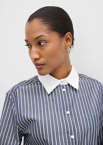 Oversized overhemd van puur katoen • donkerblauw/wit • bonprix online shop