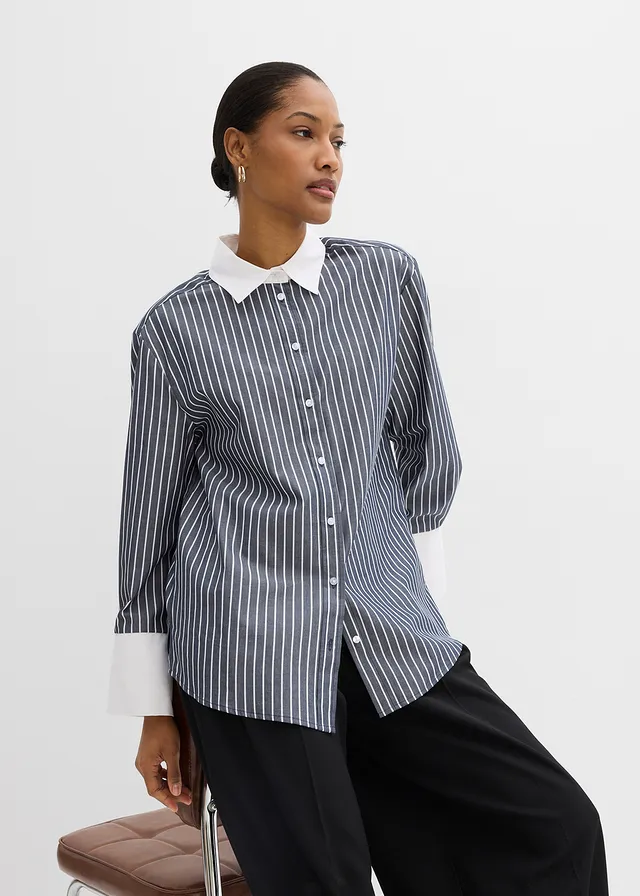 Blúzka z čistej bavlny, oversize • tmavomodrá/biela pásikovaná • obchod bonprix