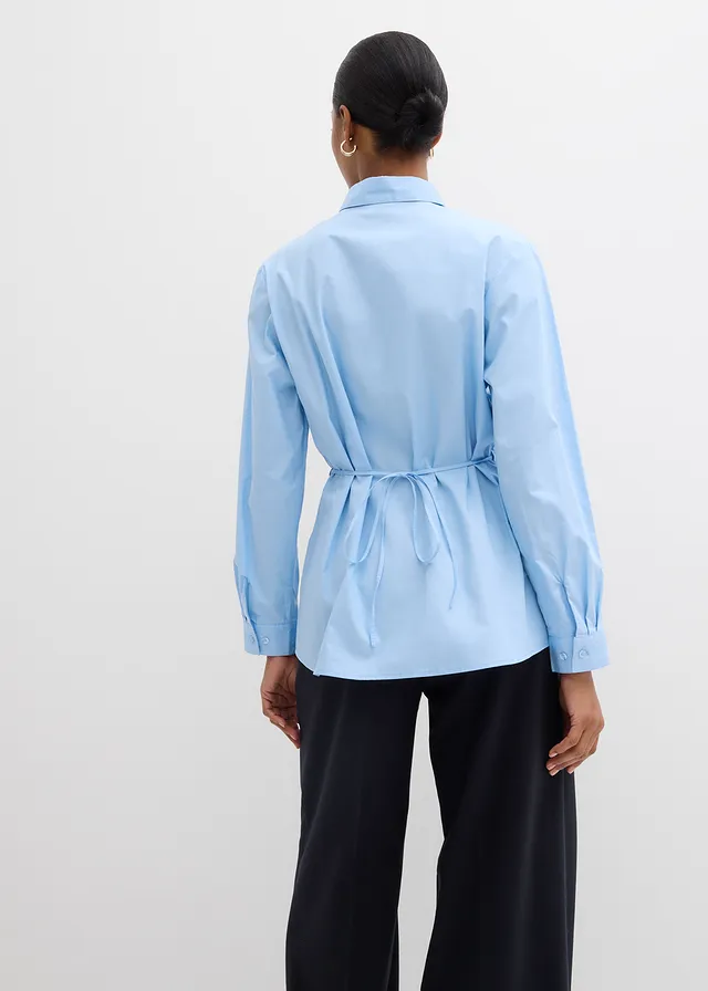 Blouse avec lien à nouer, Couleur: bleu clair