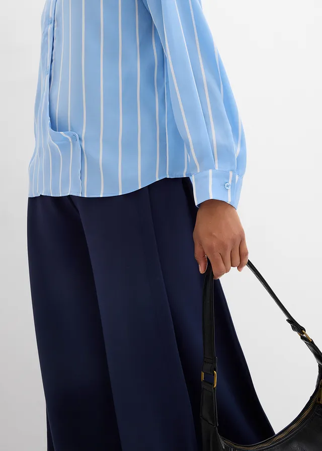 Overhemdblouse van soepel satijn • lichtblauw-wit verticaal gestreept • product-page.page-title-suffix