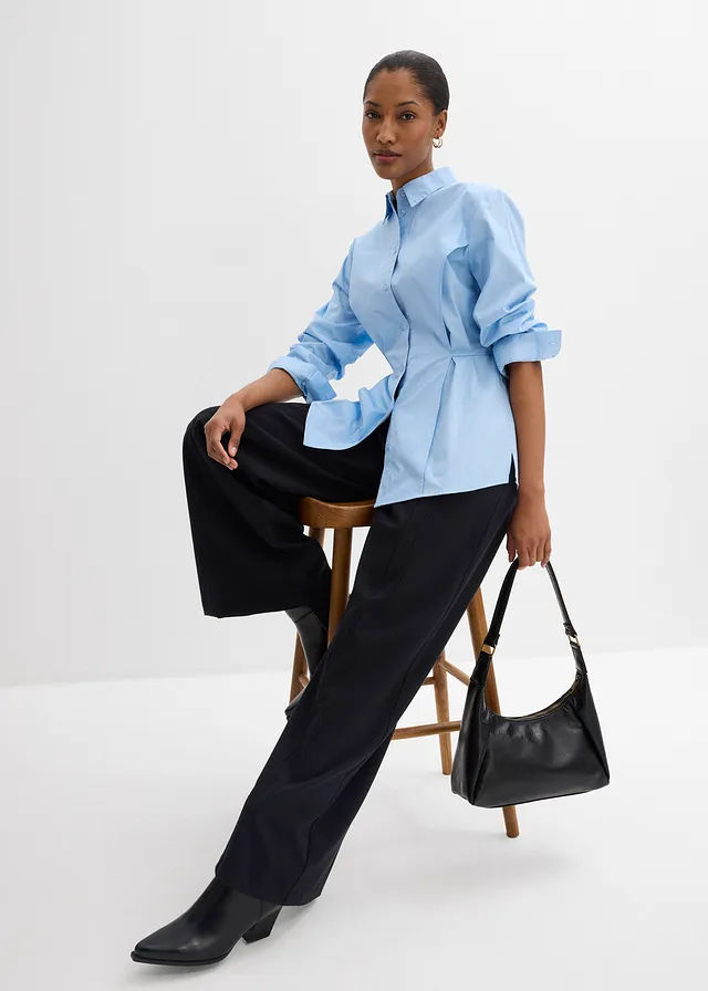 Blouse met strikdetail, Kleur: lichtblauw