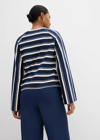 Longsleeve van zware jersey, Kleur: donkerblauw-parelwit gestreept