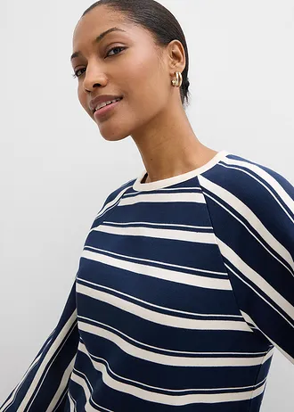 T-shirt manches longues en jersey lourd • bleu foncé-blanc nacré rayé • Boutique bonprix