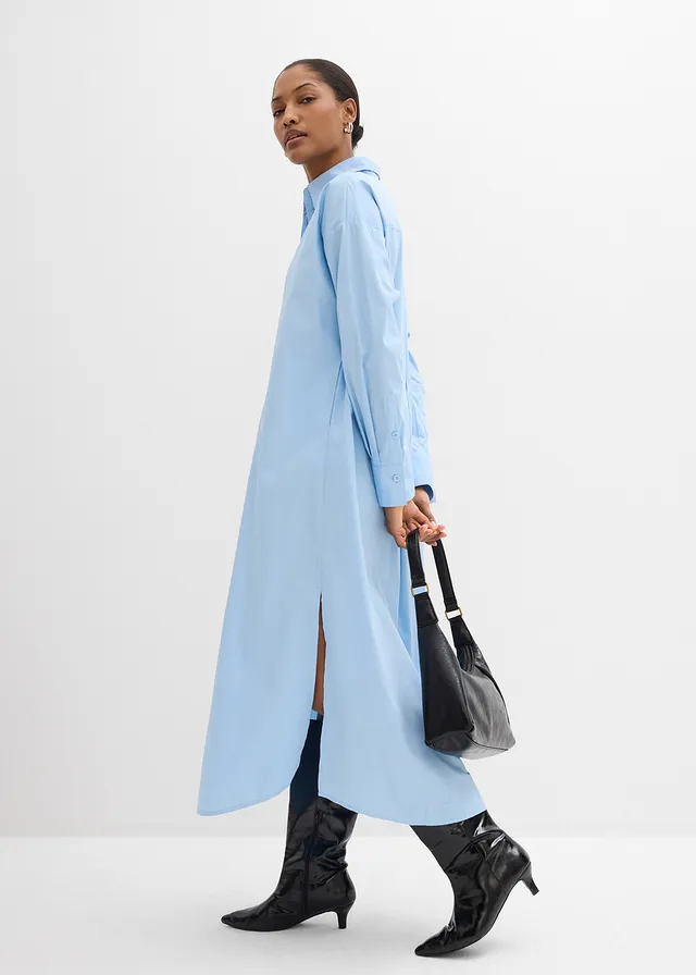 Robe-chemise 100% coton, Couleur: bleu clair