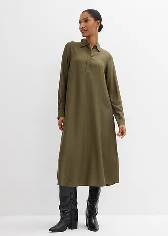 Jurk van fijne viscose, Kleur: donkerolijfgroen