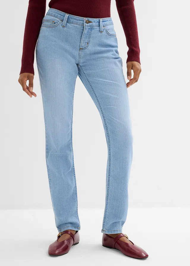 Skinny stretch jeans, mid waist, Kleur: lichtblauw denim used