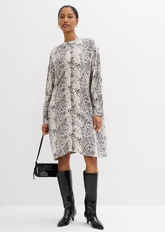 Jurk van soepele viscose, Kleur: zwart-wit slangenprint