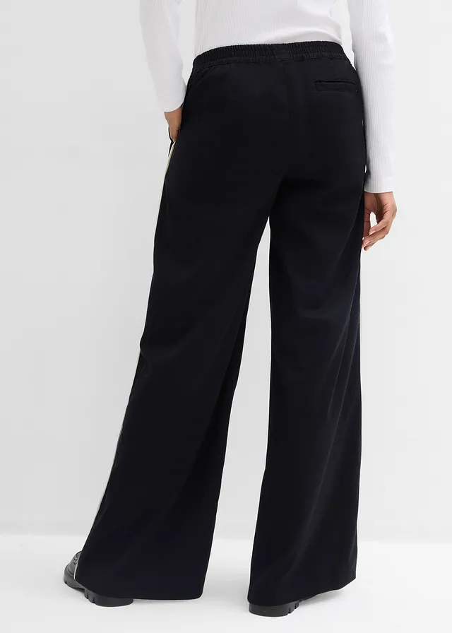 Marlene Dietrich broek in een viscosemix, Kleur: zwart/wolwit
