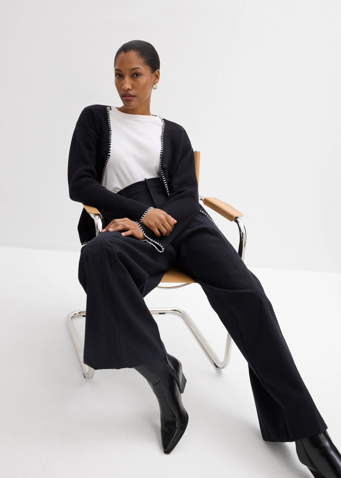 Pantaloni Marlene cu talie înaltă, din mix cu viscoză • negru • magazin bonprix