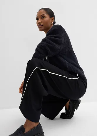 Pantaloni marlene din amestec de viscoză • negru/ecru • magazin bonprix