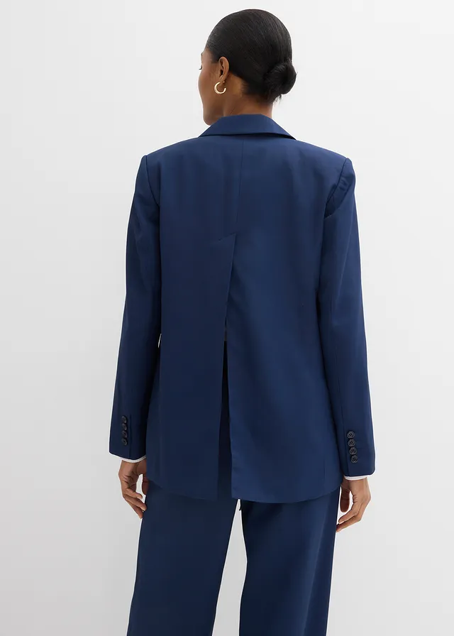 Blazer met verlengde split aan de achterkant, Kleur: donkerblauw