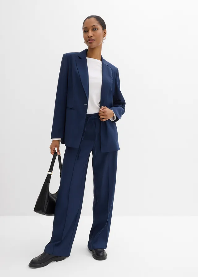 Blazer met verlengde split aan de achterkant, Kleur: donkerblauw