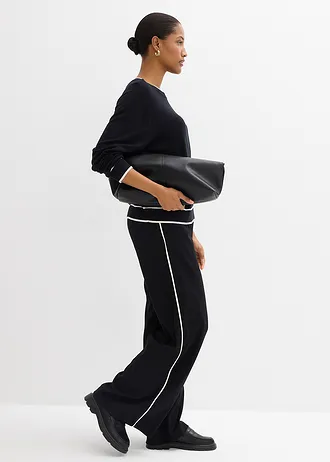 Pulover din tricotaj fin din mix de viscoză • negru/ecru • magazin bonprix