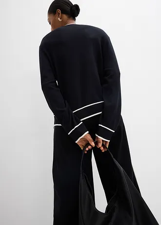Pulover din tricotaj fin din mix de viscoză • negru/ecru • magazin bonprix