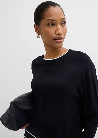 Fijngebreide trui in een viscosemix • zwart/wolwit • bonprix online shop