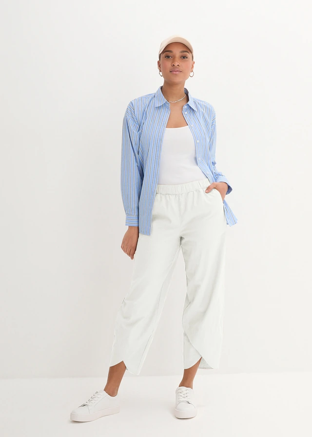 Pantalon 3/4 aérien en lin mélangé, Couleur: écru