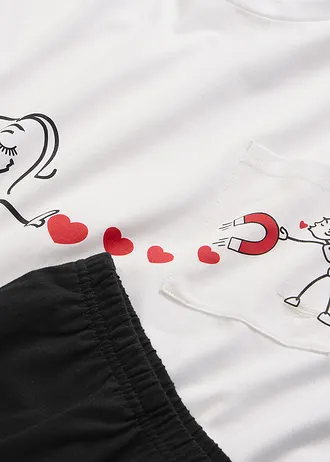 Pyjama en coton doux • blanc-noir imprimé • Boutique bonprix