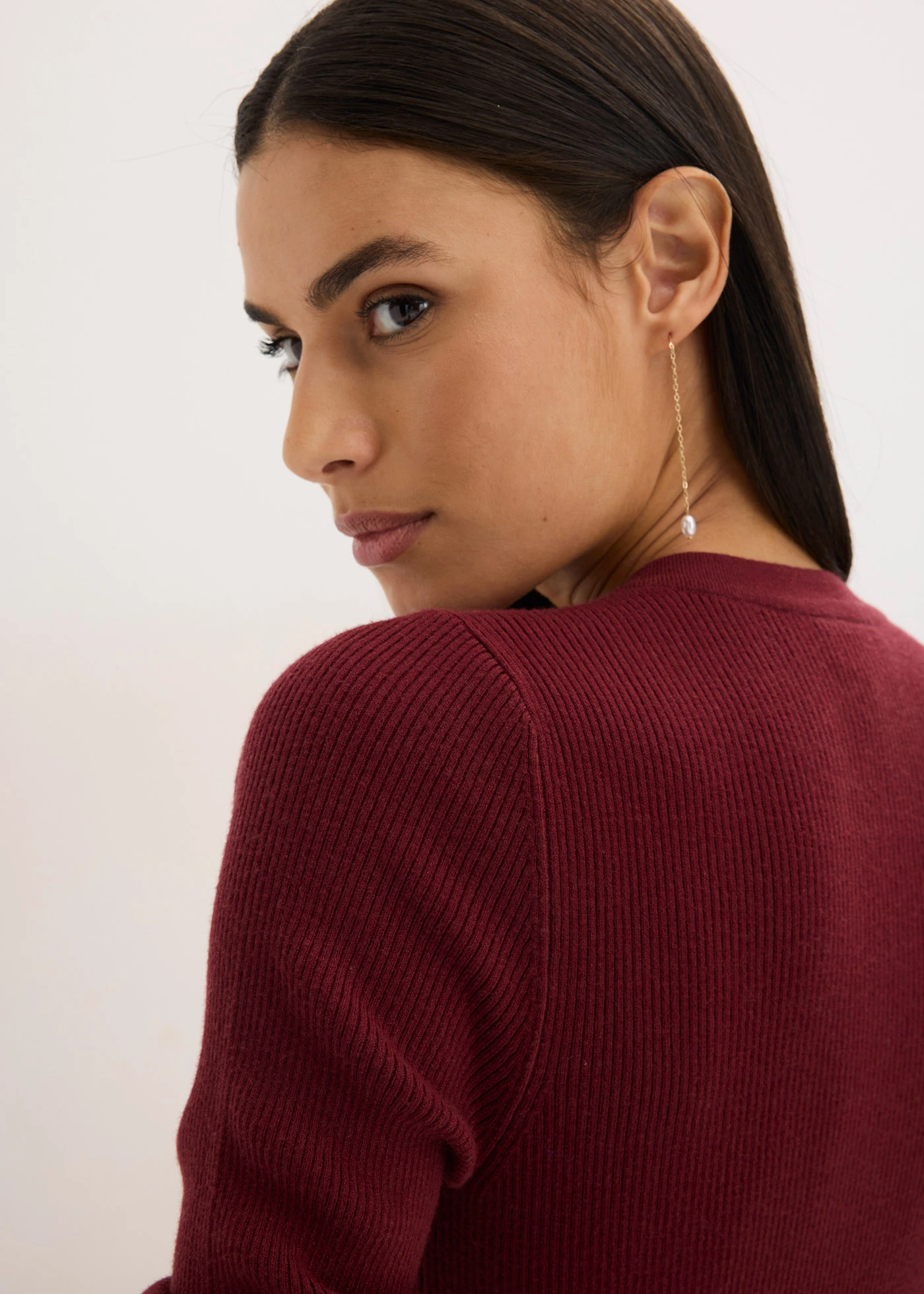 Bordás pulóver viszkózzal • rubinvörös • bonprix áruház