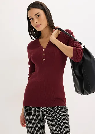 Bordás pulóver viszkózzal • rubinvörös • bonprix áruház