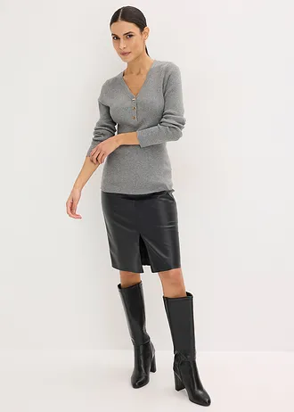 Pull côtelé en viscose mélangée, Couleur: gris chiné