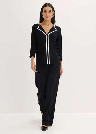 Bluză cu fentă contrast • negru/ecru • magazin bonprix