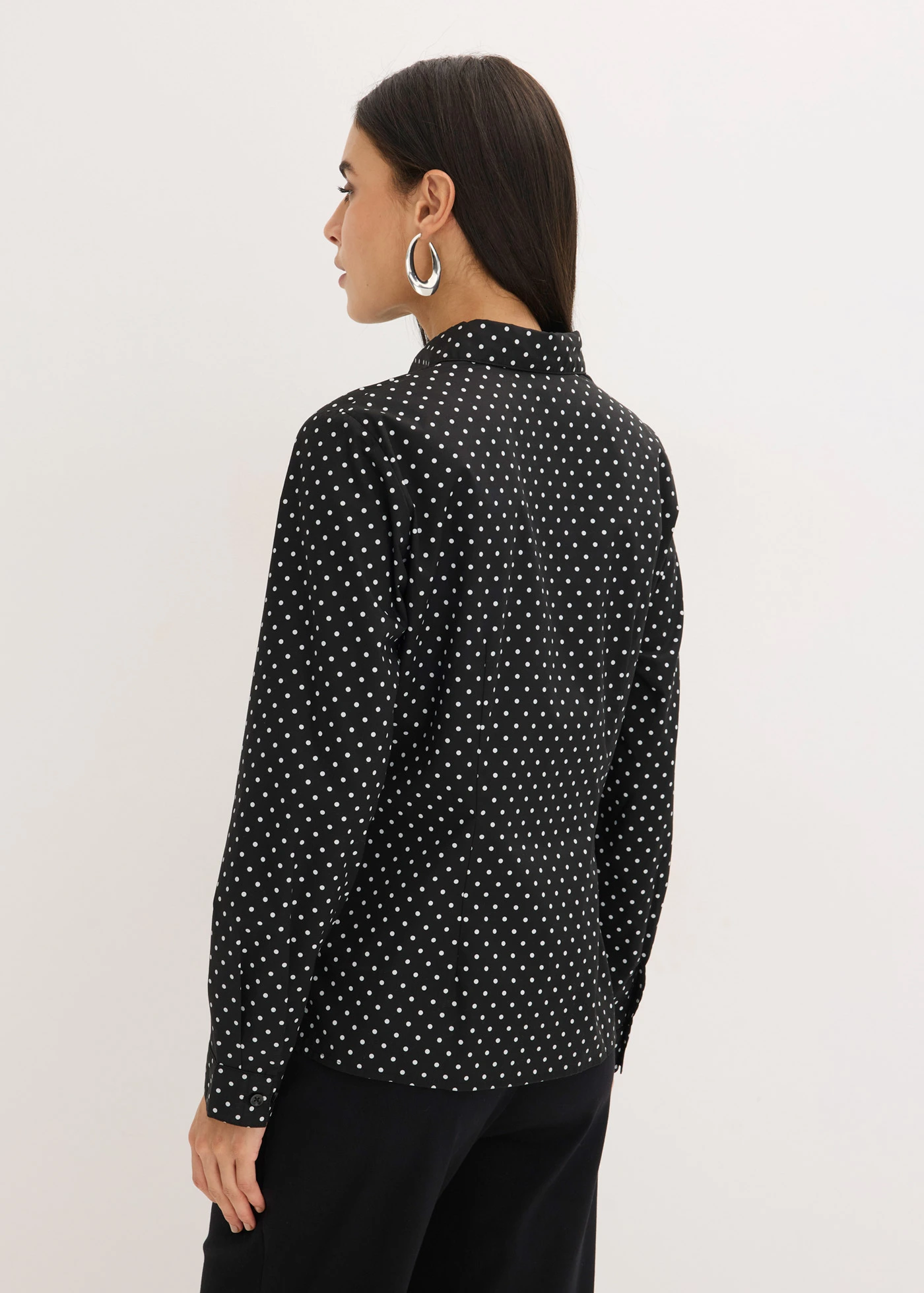 Overhemdblouses met katoen (set van 2) • wit effen en zwart-wit gestippeld • bonprix online shop