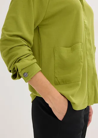Veste légère en Punto di Roma avec bordure en satin • vert mousse • Boutique bonprix