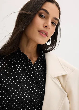 Overhemdblouses met katoen (set van 2) • wit effen en zwart-wit gestippeld • bonprix online shop