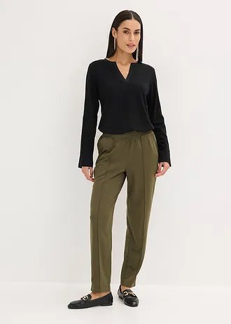 Pantaloni din jerse cu dungă, fără încheiere • oliv închis • magazin bonprix