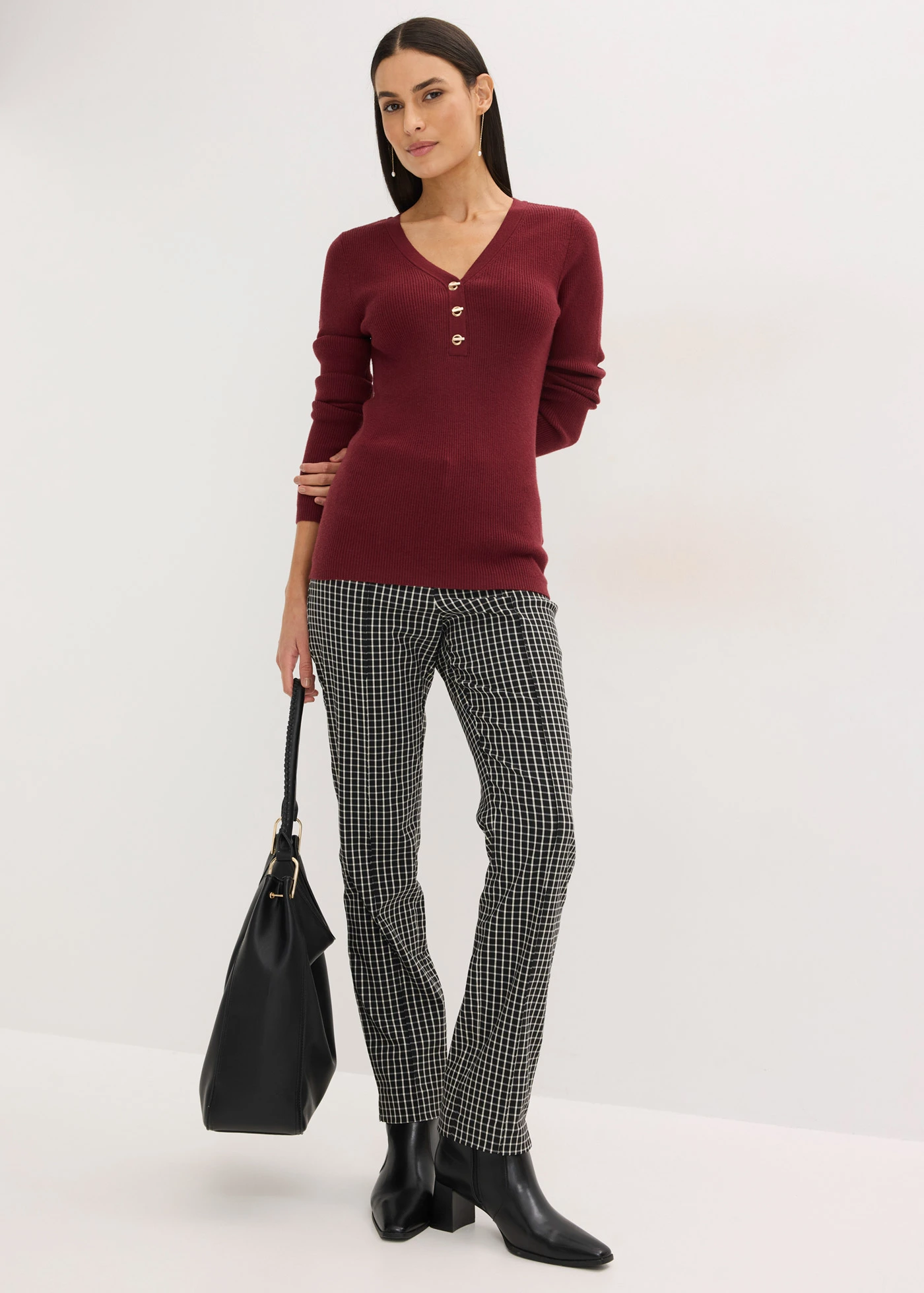 Sweter w prążek z wiskozą • czerwony rubinowy • sklep bonprix