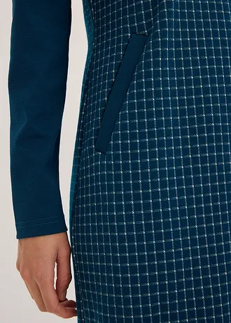 Jacquard jurk met contrasterende kraag • blauwpetrol-parelwit geruit • bonprix online shop