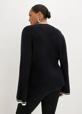 Fijn gebreid vest van viscosemix, Kleur: zwart met wolwit