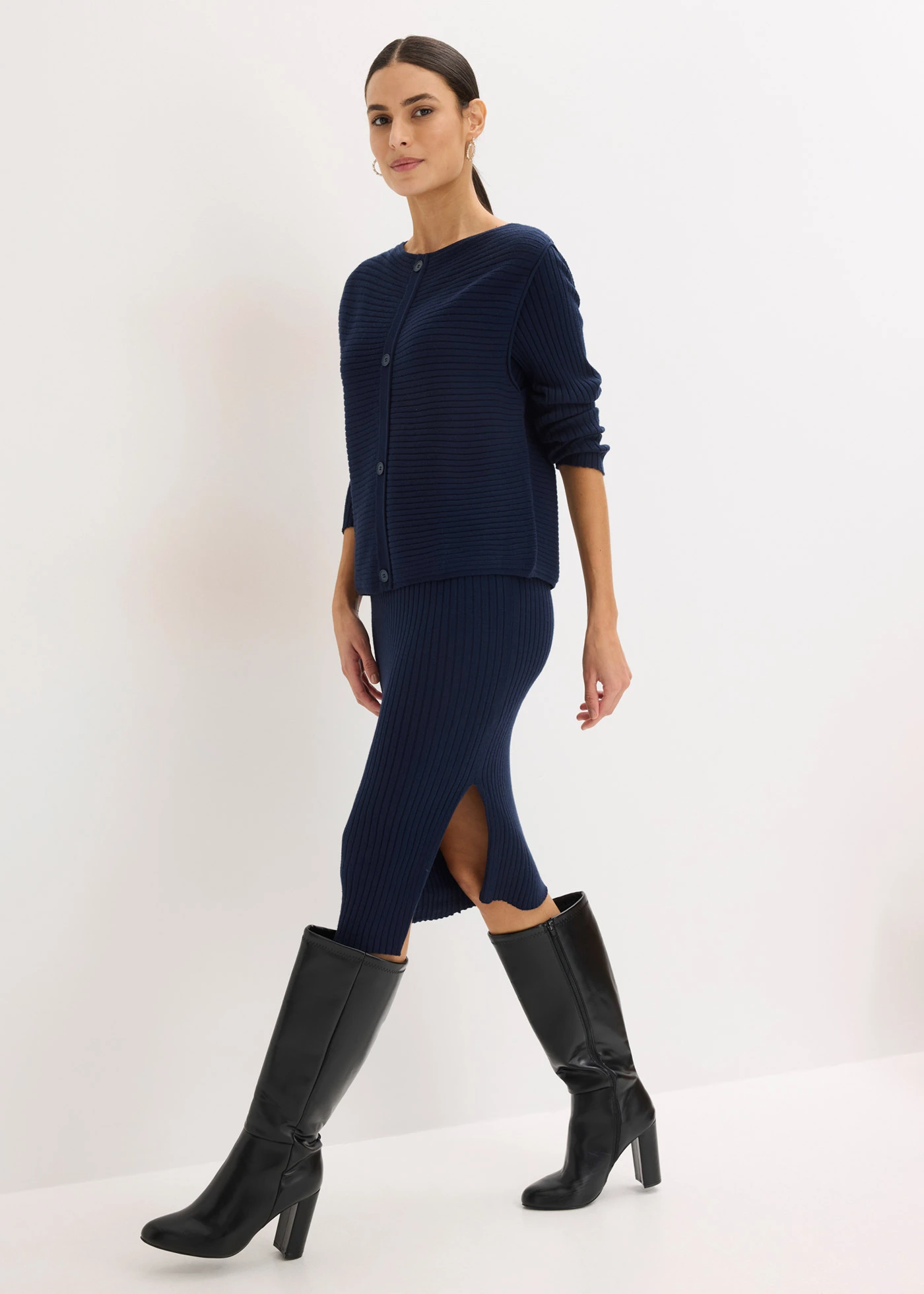 Gebreid jurk en spencer (2-dlg. set) • donkerblauw • bonprix online shop