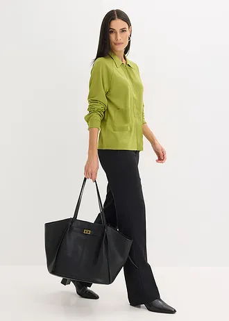 Veste légère en Punto di Roma avec bordure en satin • vert mousse • Boutique bonprix