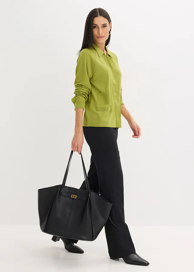 Veste légère en Punto di Roma avec bordure en satin • vert mousse • product-page.page-title-suffix
