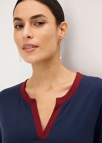 Bluză cu mâneci lungi cu șliț • bleumarin/roșu rubiniu • magazin bonprix