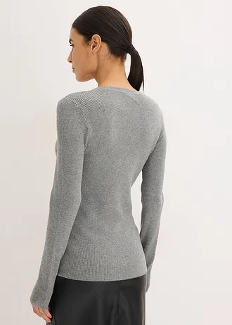 Pull côtelé en viscose mélangée, Couleur: gris chiné
