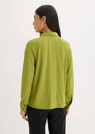 Veste légère en Punto di Roma avec bordure en satin • vert mousse • Boutique bonprix
