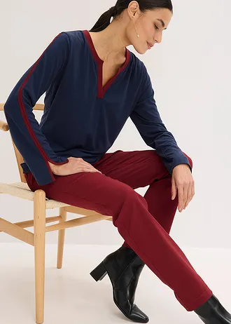 Longsleeve met split • donkerblauw/robijnrood met print • bonprix online shop