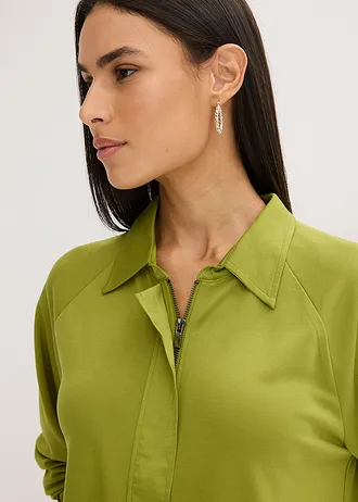 Veste légère en Punto di Roma avec bordure en satin • vert mousse • Boutique bonprix