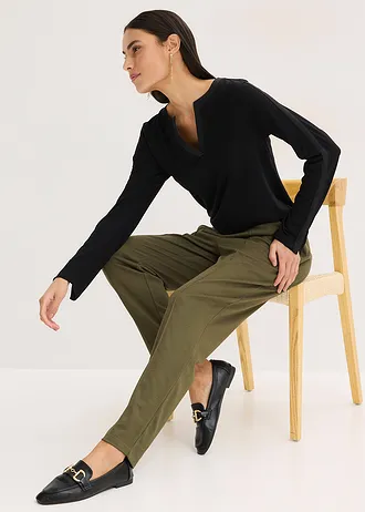 Jersey instapbroek met bies • donkerolijfgroen • bonprix online shop