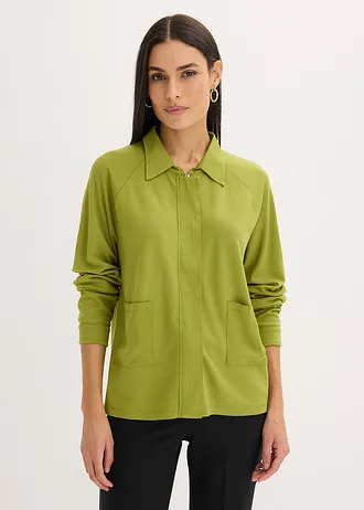 Veste légère en Punto di Roma avec bordure en satin • vert mousse • Boutique bonprix