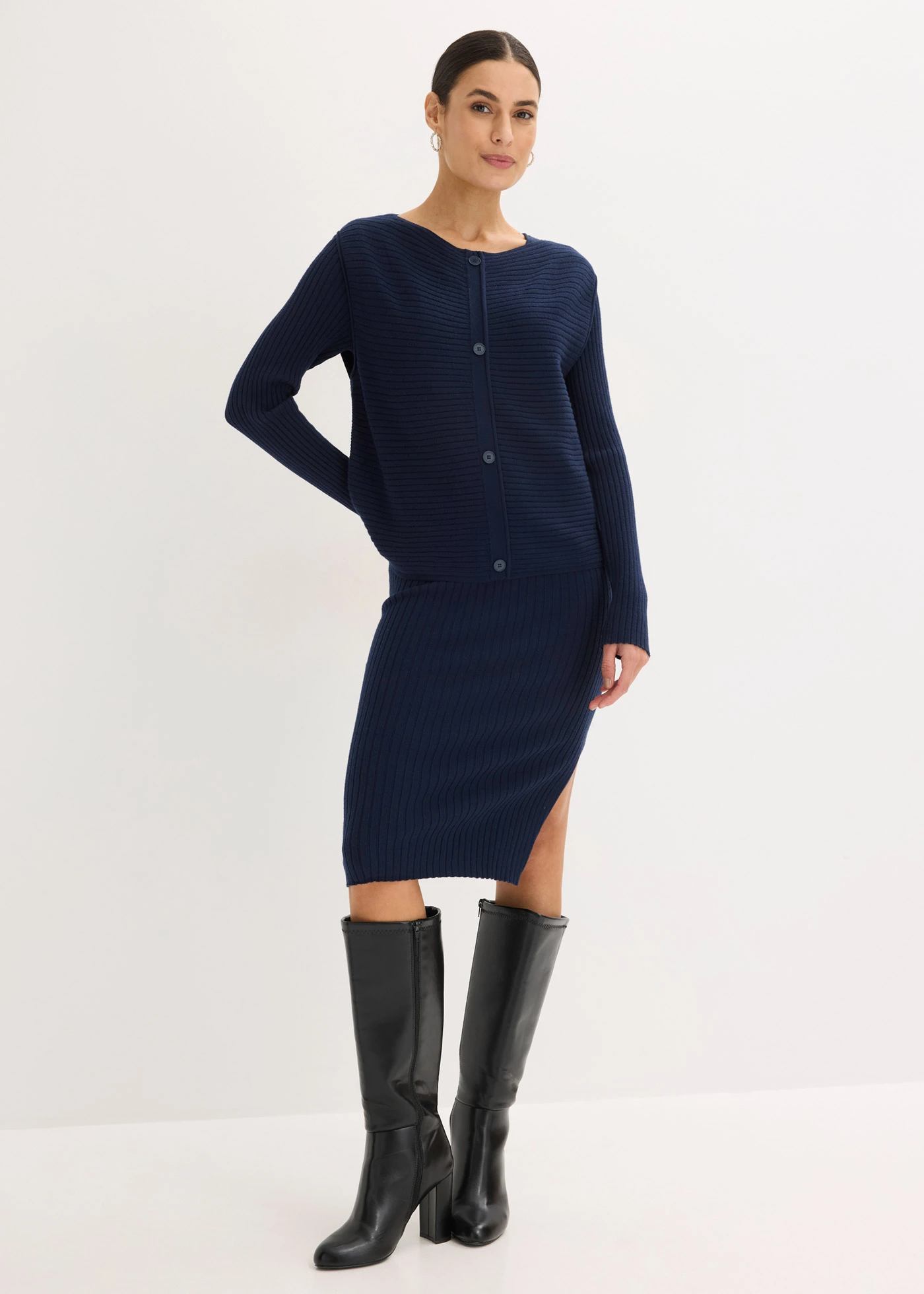 Gebreid jurk en spencer (2-dlg. set) • donkerblauw • bonprix online shop