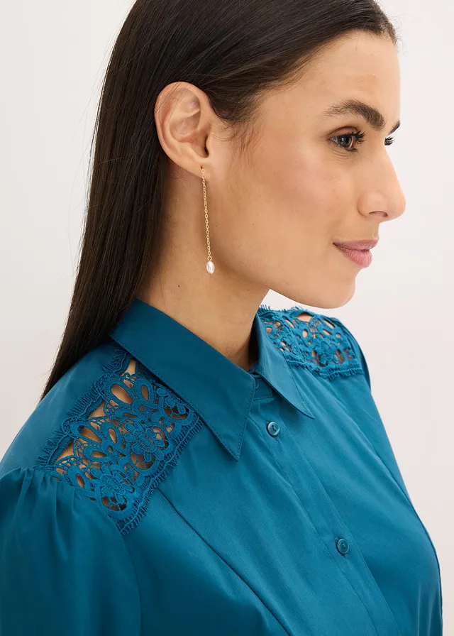 Robe-chemise avec dentelle et lien à nouer • pétrole • product-page.page-title-suffix