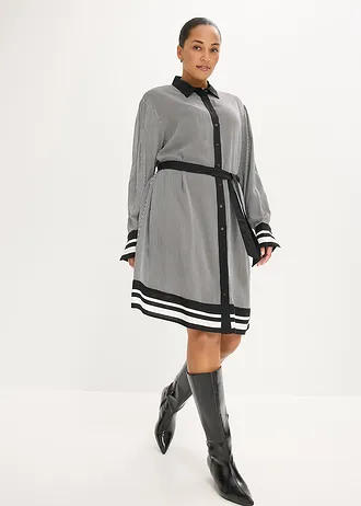 Rochie tip bluză, culoare: negru/alb cu dungi