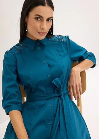 Robe-chemise avec dentelle et lien à nouer • pétrole • Boutique bonprix